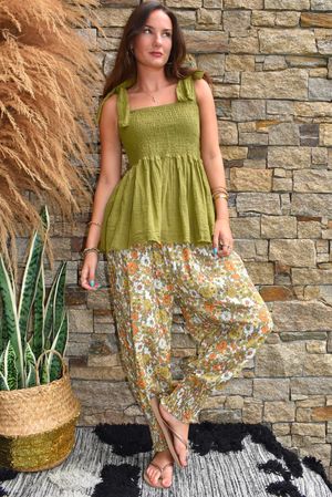 Daughter Of Ibiza Lovechild Shirring Cuff Pant Olive & Marigold